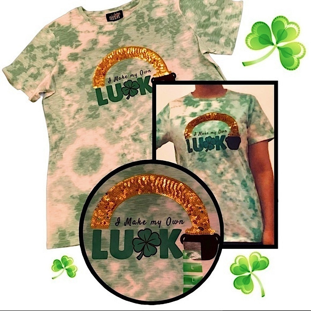 St. Patrick’s Day I make my own luck tee tie dye sequins pot of gold large - Picture 4 of 6